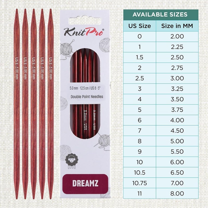 Knit Pro Dreamz Double Pointed Needles 5" (12.5cm) | US Size 8 (5mm) - Image 3